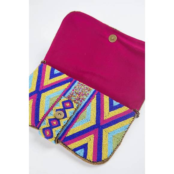 NEW ETHNIQUE heera handmade beaded shoulder clutch bag in multi - Picture 2 of 4